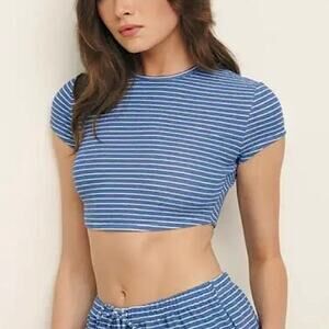 Reformation Paloma Knit Top in Blue and White Stripe S
